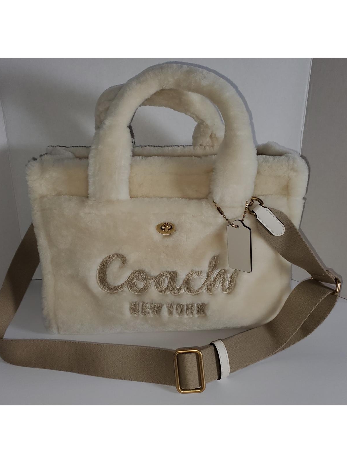 Coach Cream Shearling Tote Bag With Adjustable Strap 26